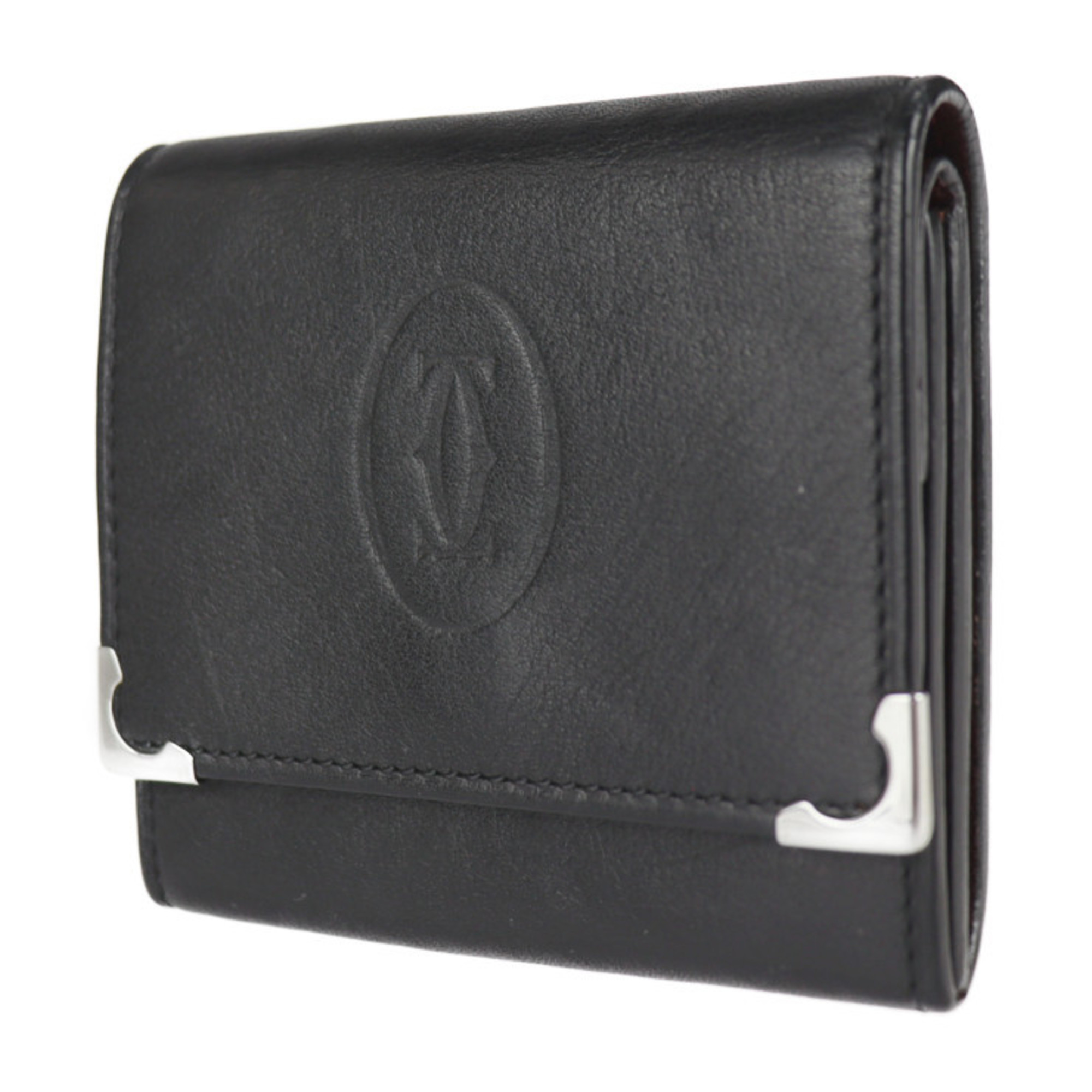 CARTIER Cartier 2C logo must de cabochon coin case L3000571 leather black purse bicolor