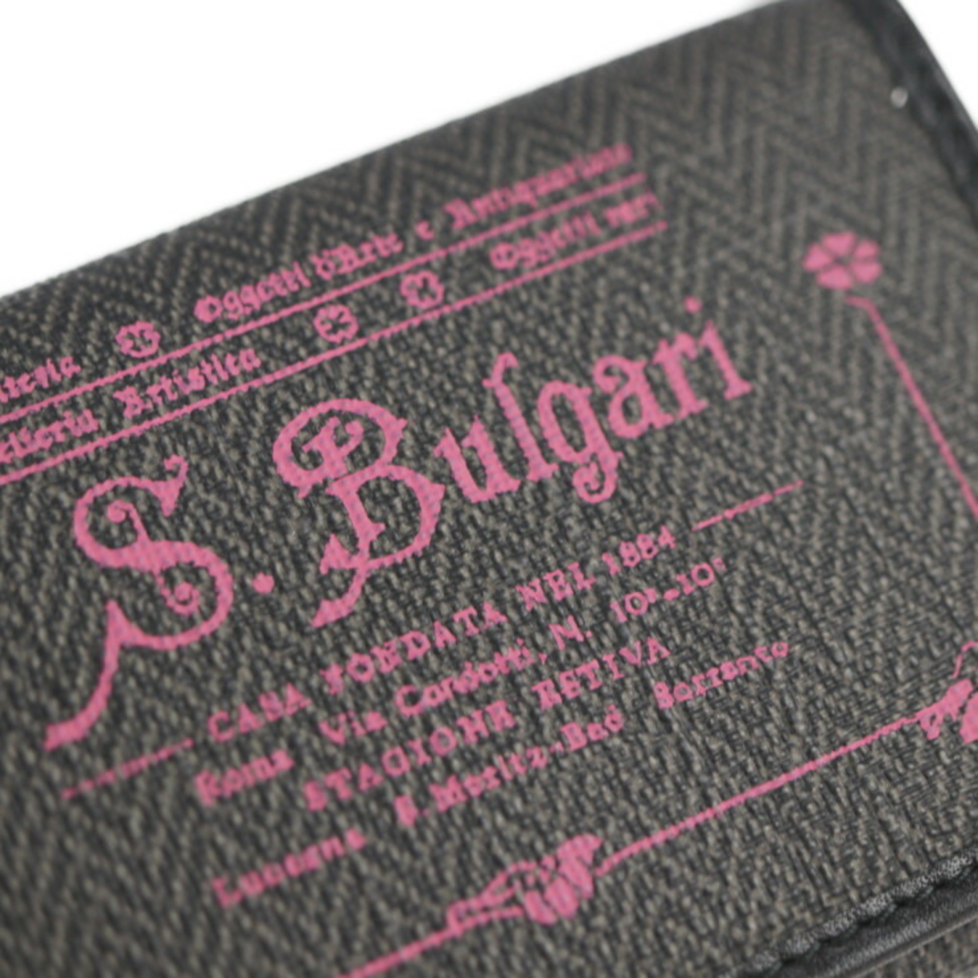 BVLGARI Bulgari Collezione key case 32439 PVC coated canvas leather gray black pink silver metal fittings 6 rows