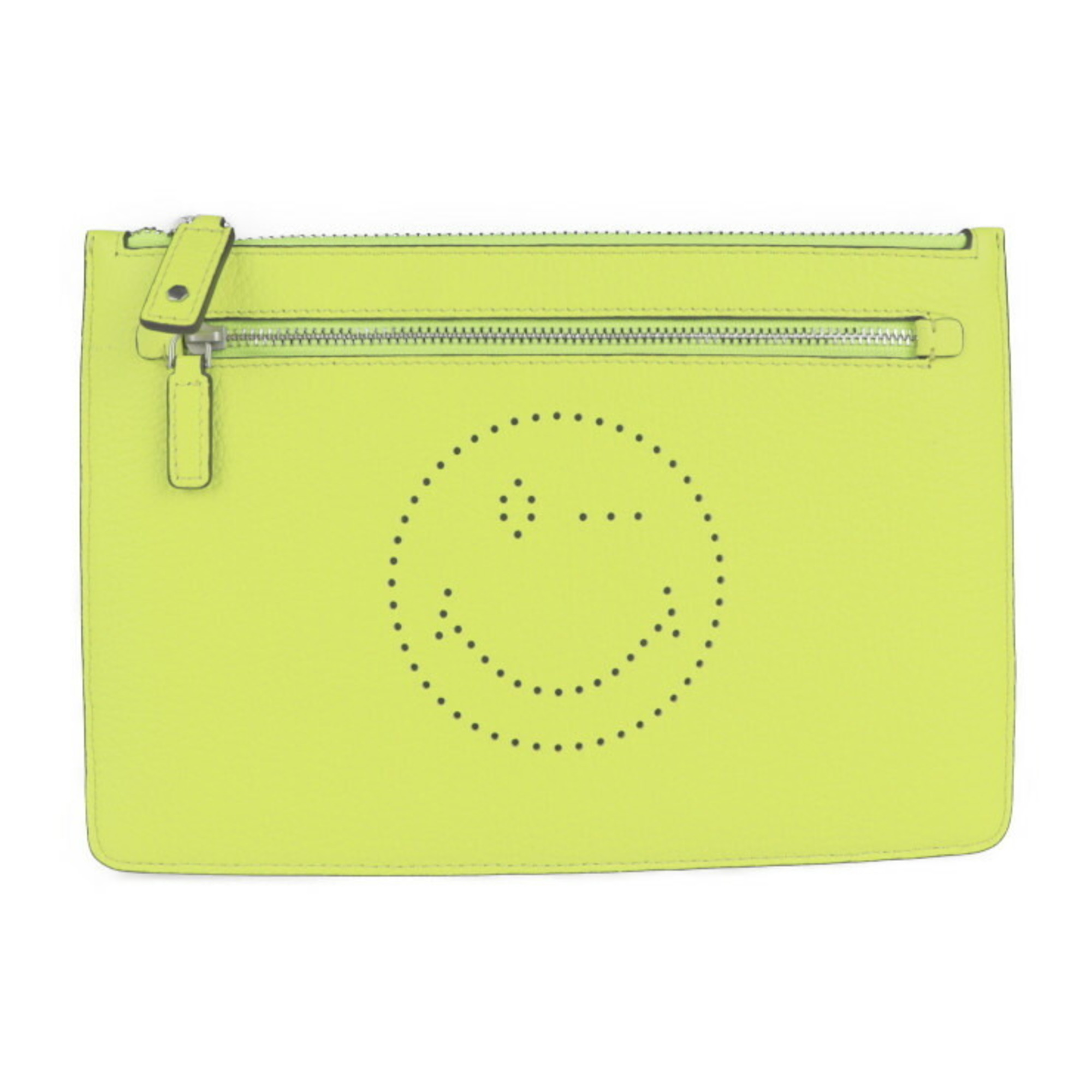 Anya Hindmarch Double Zip Pouch Smiley Calf Neon Yellow Clutch Bag Multi Case