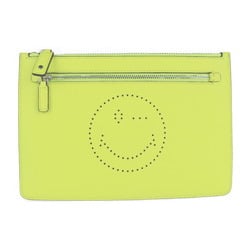 Anya Hindmarch Double Zip Pouch Smiley Calf Neon Yellow Clutch Bag Multi Case