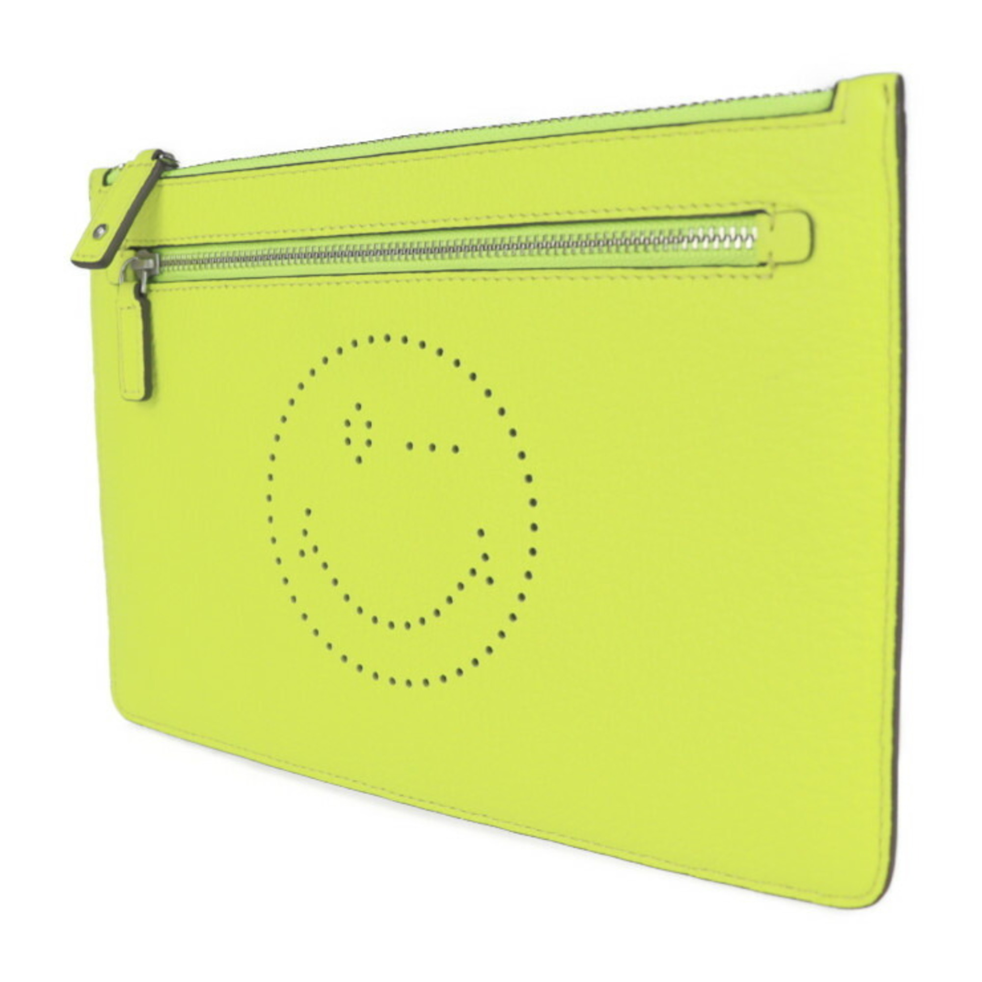 Anya Hindmarch Double Zip Pouch Smiley Calf Neon Yellow Clutch Bag Multi Case