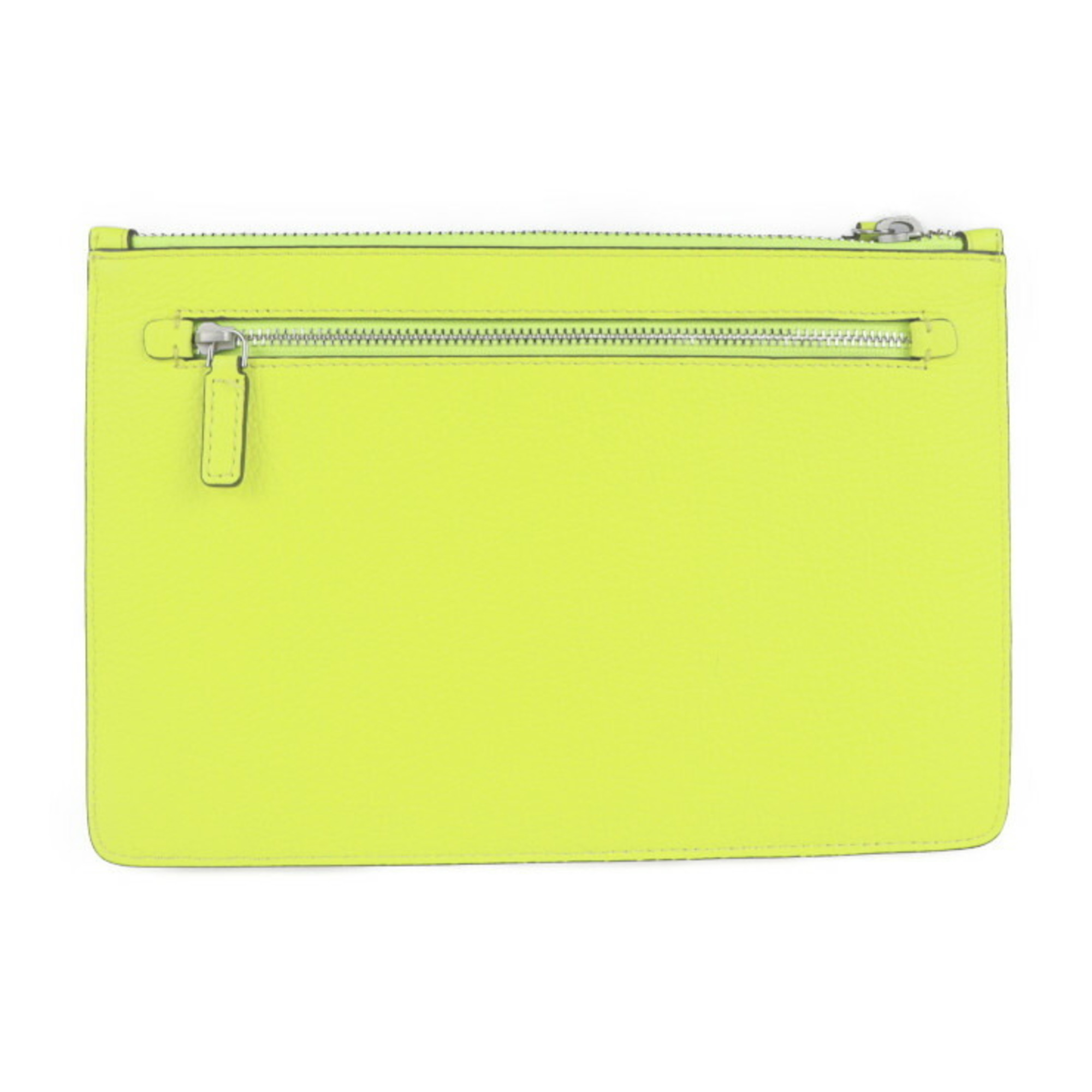 Anya Hindmarch Double Zip Pouch Smiley Calf Neon Yellow Clutch Bag Multi Case