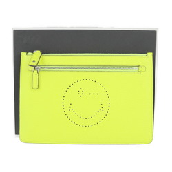 Anya Hindmarch Double Zip Pouch Smiley Calf Neon Yellow Clutch Bag Multi Case