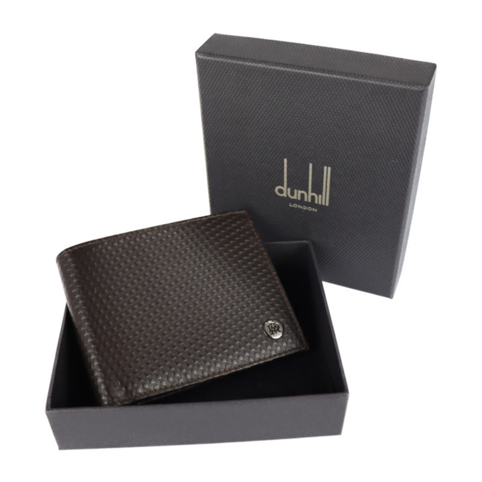 Dunhill MICRO D-EIGHT Micro D Eight Folio Wallet L2K330B Leather Dark Brown Compact Logo Emboss