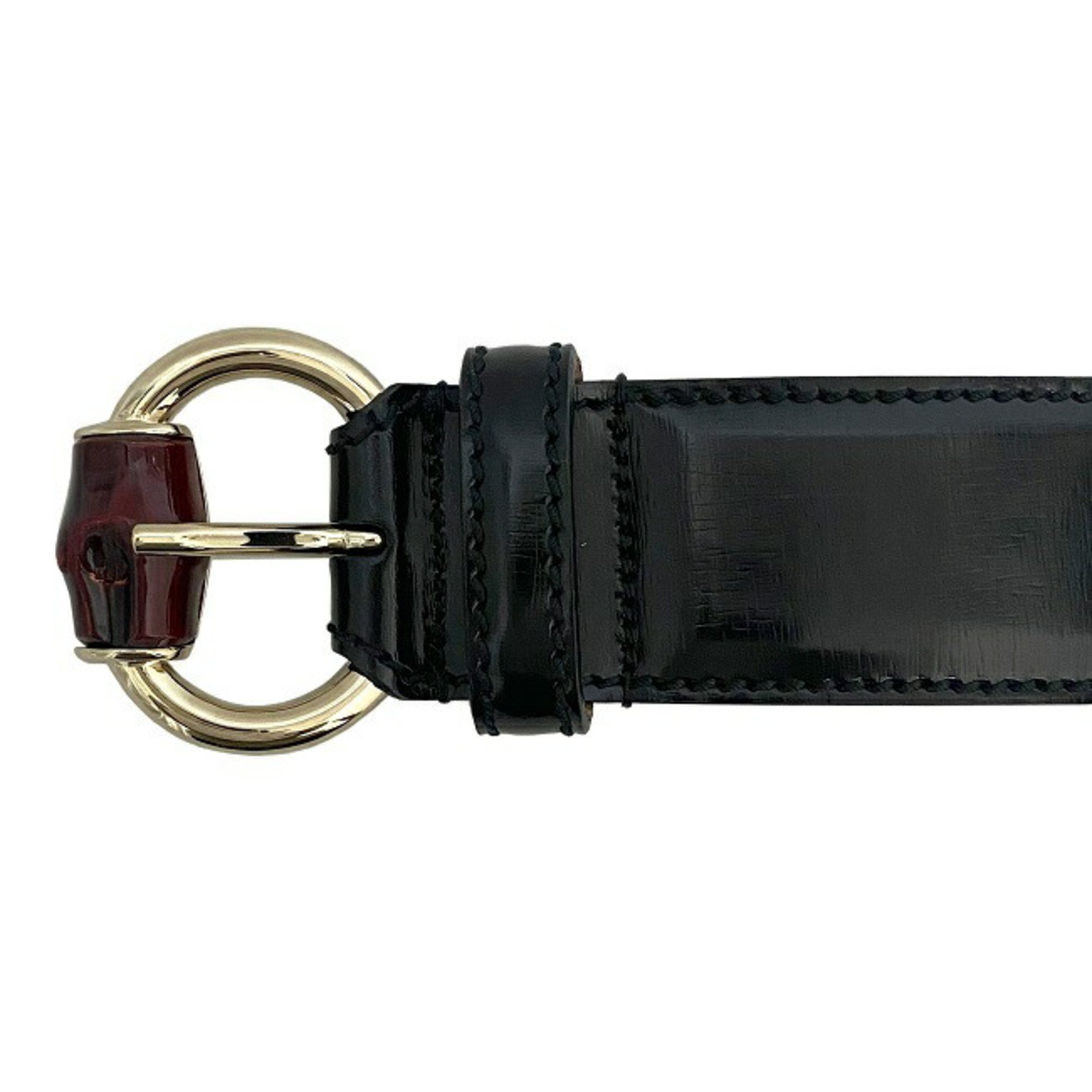 Gucci Belt Black Beige Gold Bamboo 189800 Patent Leather GUCCI 40mm 83cm Waist GG Women's Men's