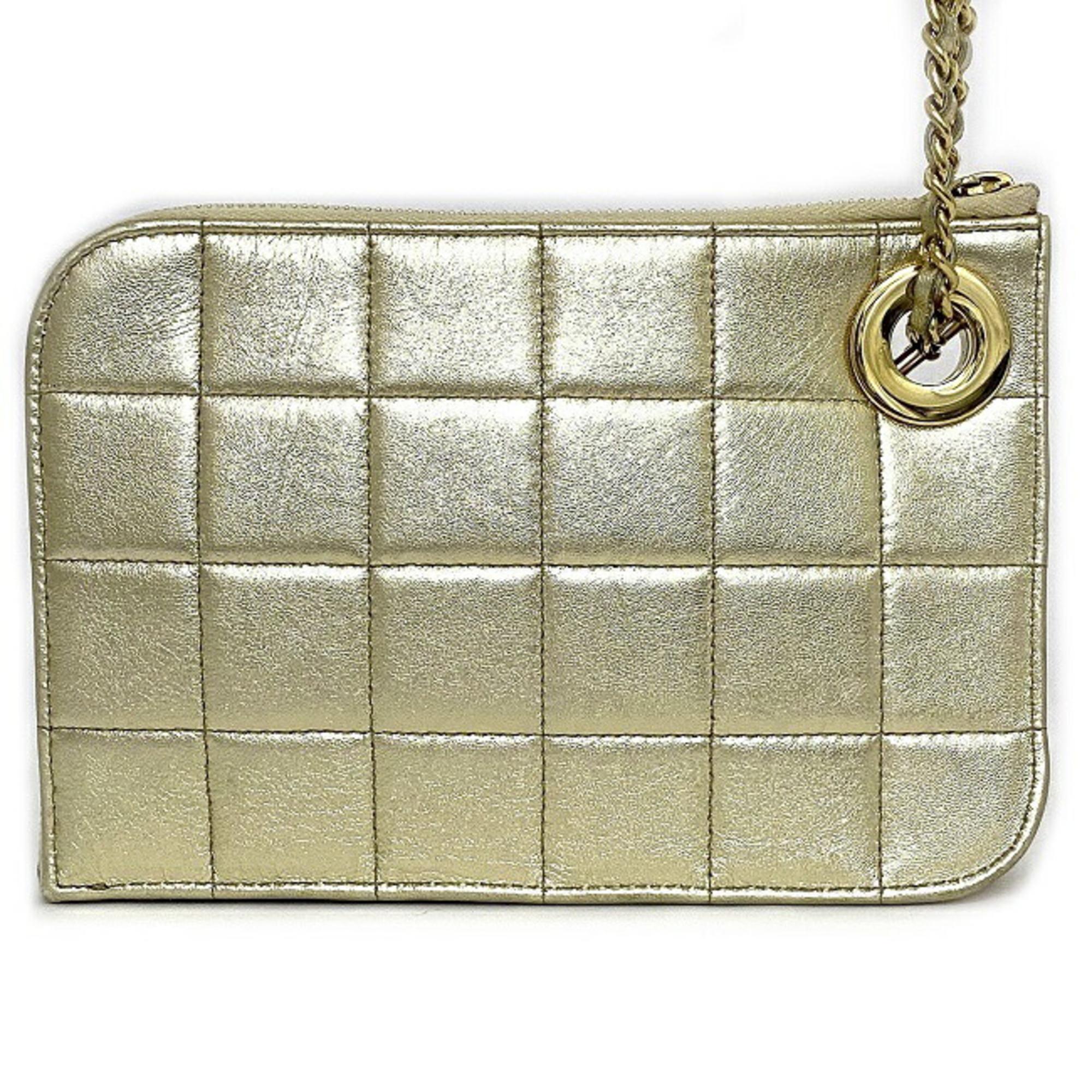 Chanel Clutch Bag Gold Chocolate Bar Leather Lambskin 7th CHANEL Handbag Chain Quilted Ring Women's Lattice