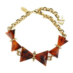 LOUIS VUITTON Louis Vuitton Spiky Bow Bracelet M67049 Metal Plastic Gold Brown Ribbon Motif Spike Chain