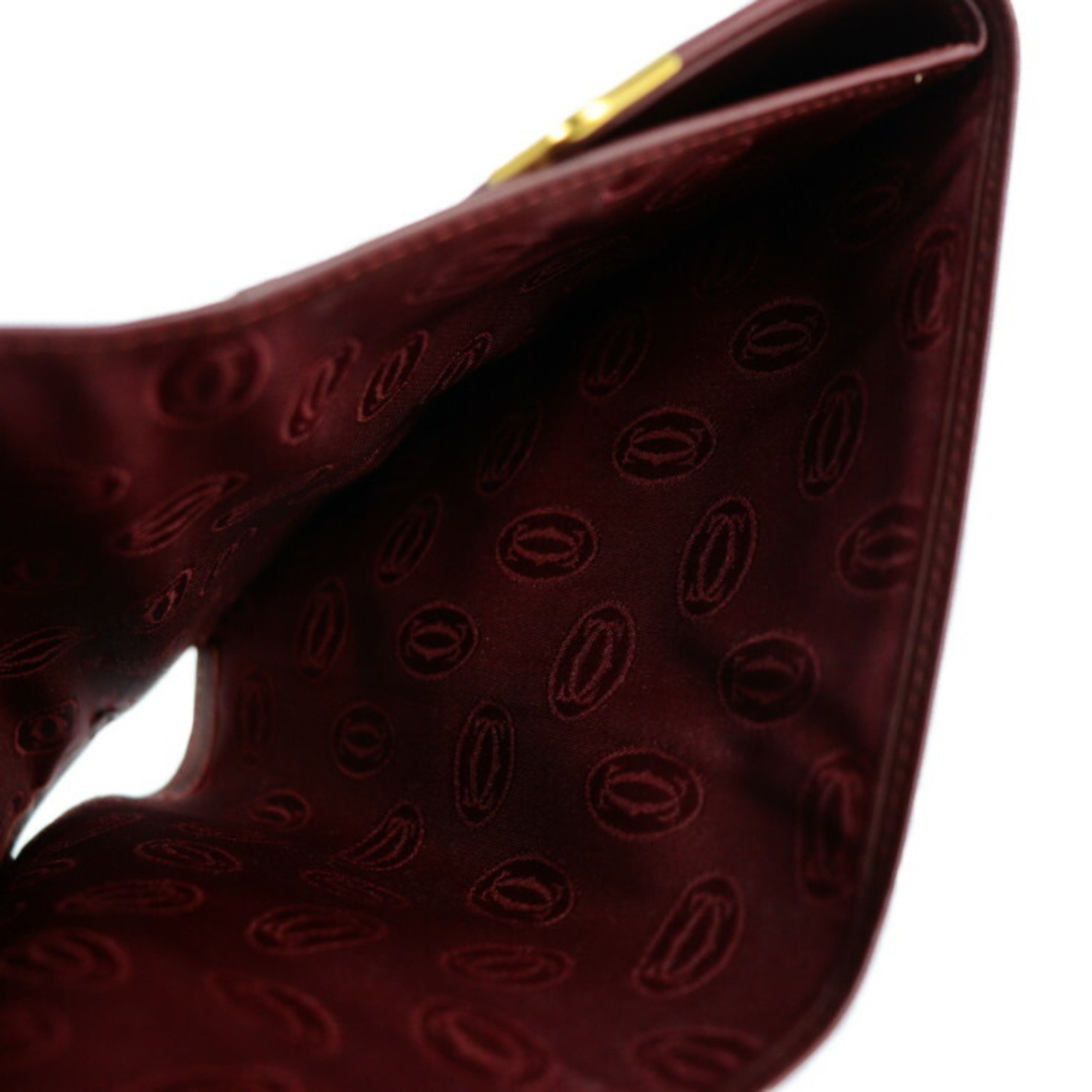 CARTIER Cartier must de line tri-fold wallet leather Bordeaux gold metal fittings medium-long clasp corner plate