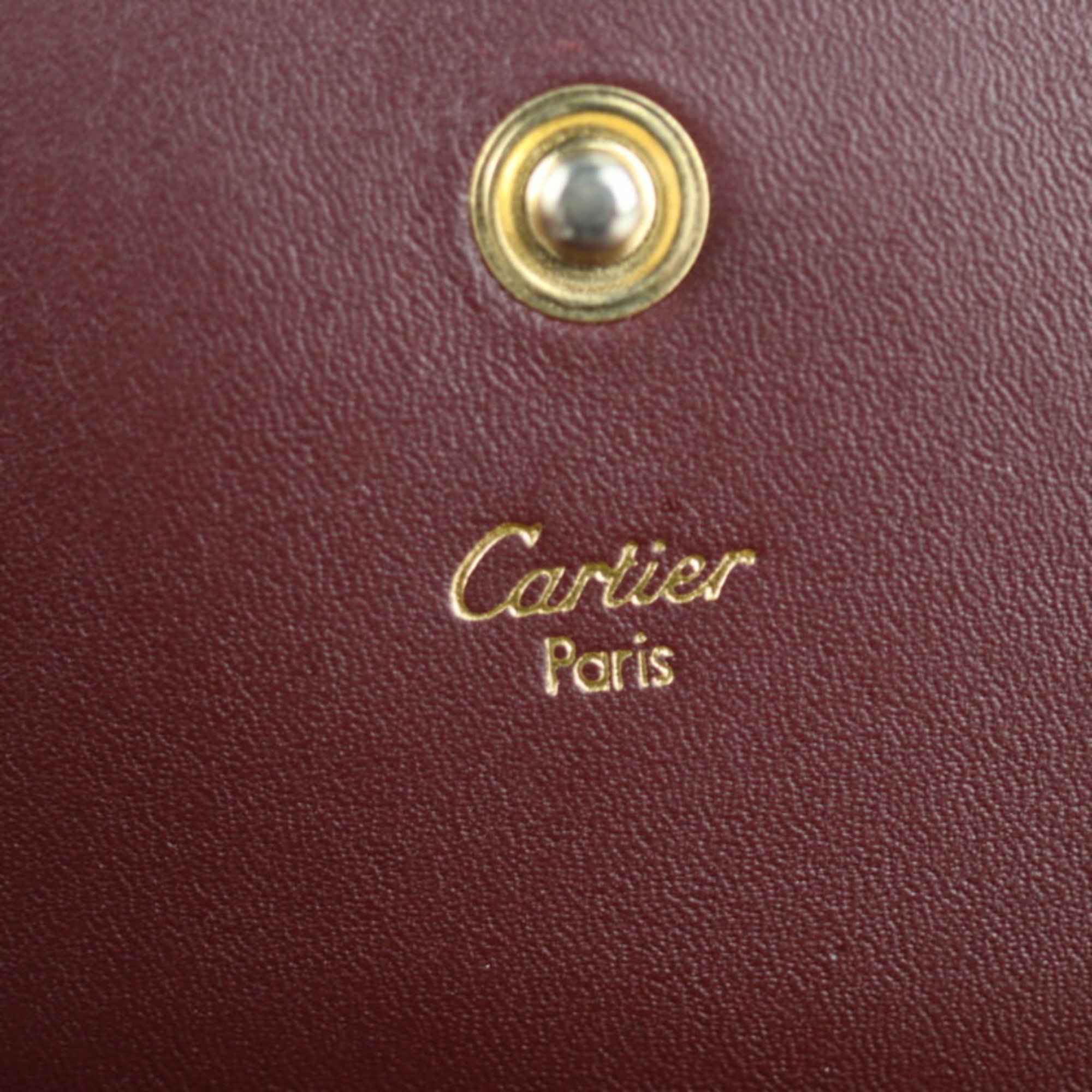 CARTIER Cartier must de line tri-fold wallet leather Bordeaux gold metal fittings medium-long clasp corner plate