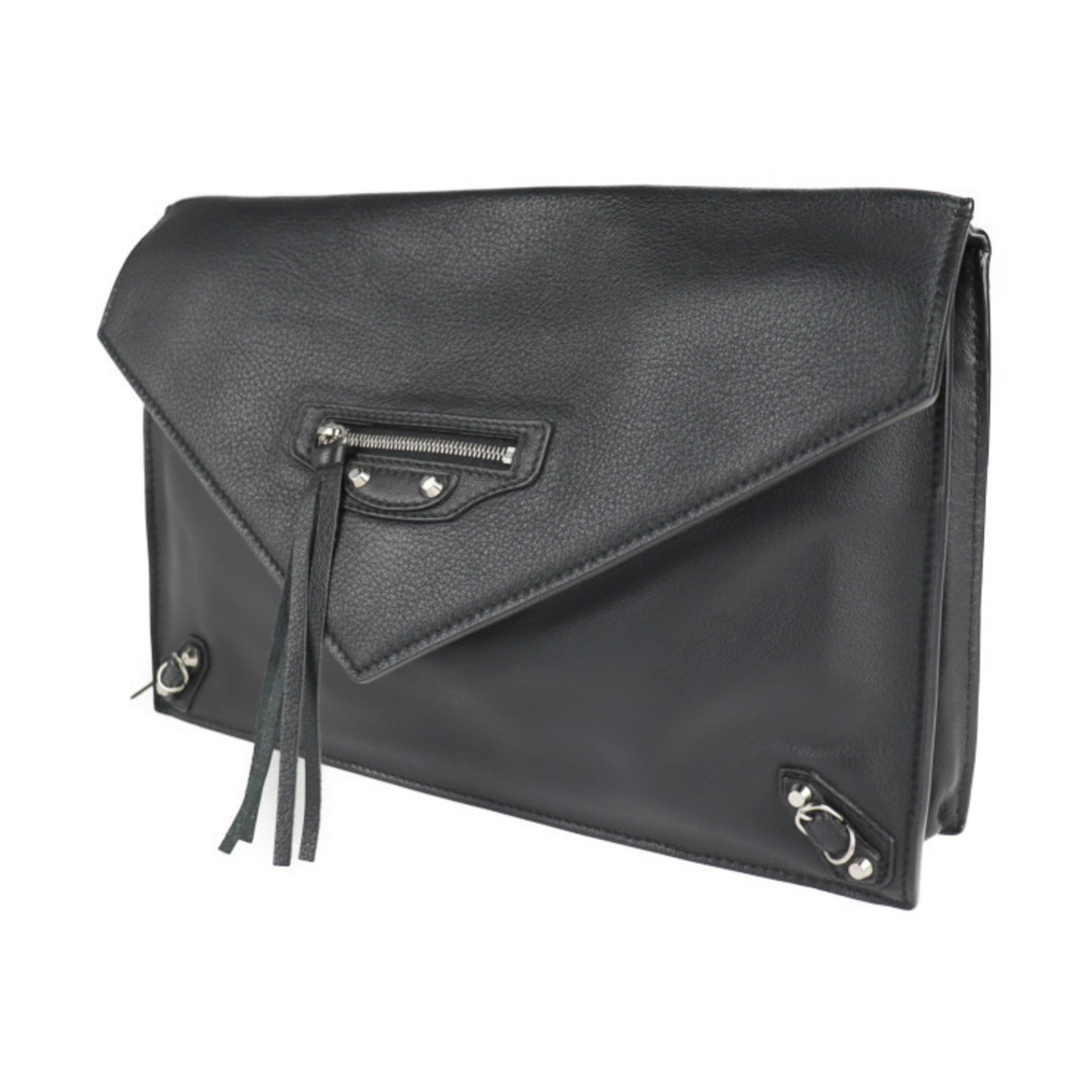 BALENCIAGA Balenciaga Paper Zip Around Sight Clutch Bag 357328 Calf Leather Black Second Handbag