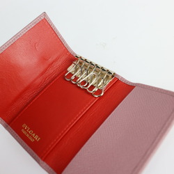 BVLGARI Bulgari key case 282865 grain calf leather dark pink red series gold hardware logo clip 6 rows