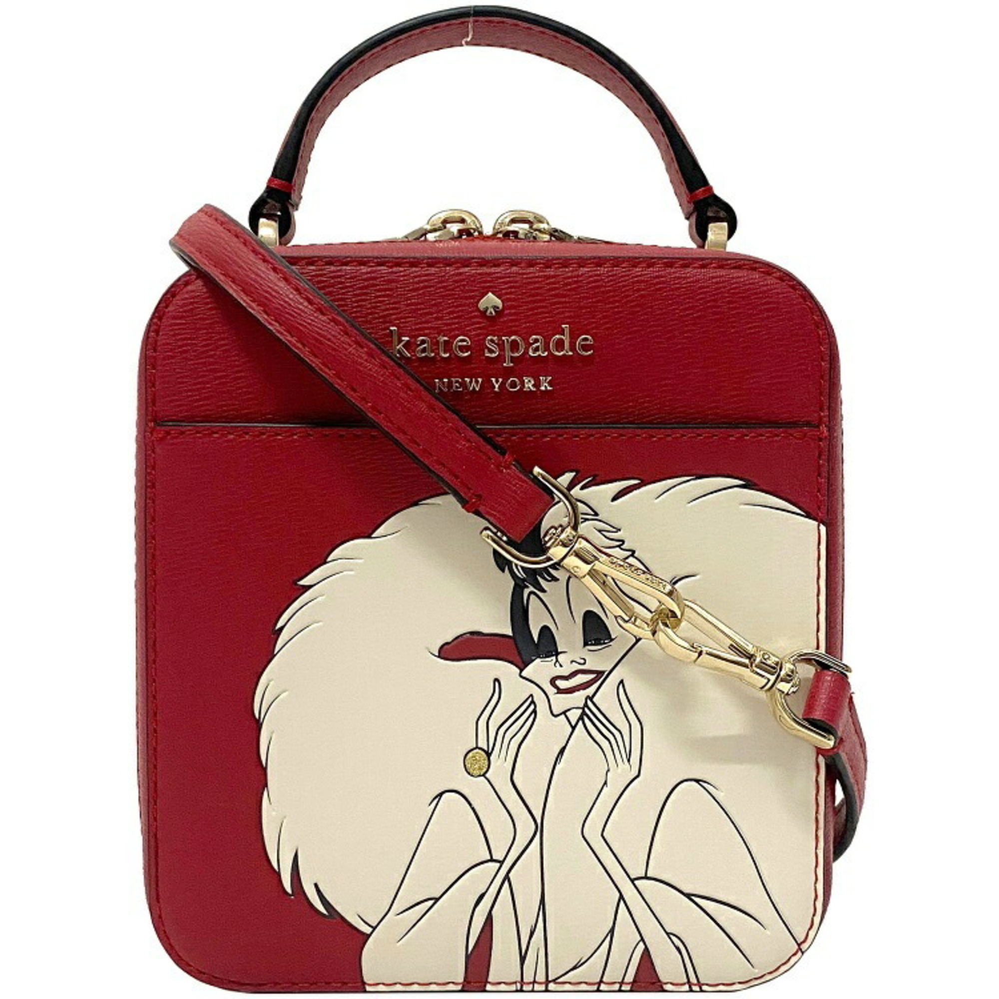 Kate spade 2way bag red white gold Disney K8097 leather kate collaboration  Cruella 101 doggy character print shoulder handbag | eLADY Globazone