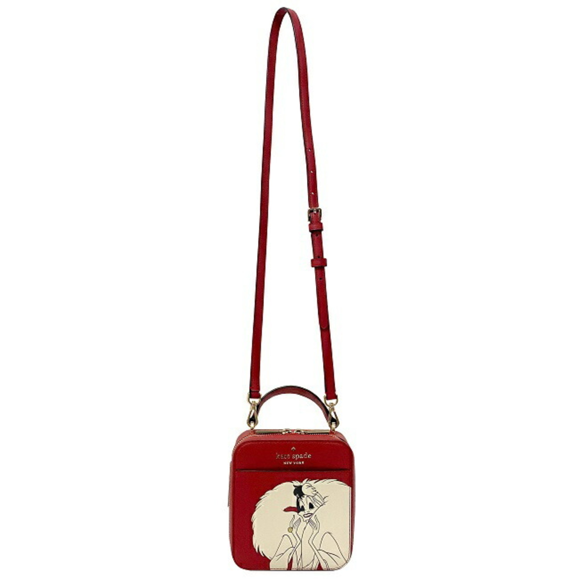 Kate spade 2way bag red white gold Disney K8097 leather kate collaboration Cruella 101 doggy character print shoulder handbag