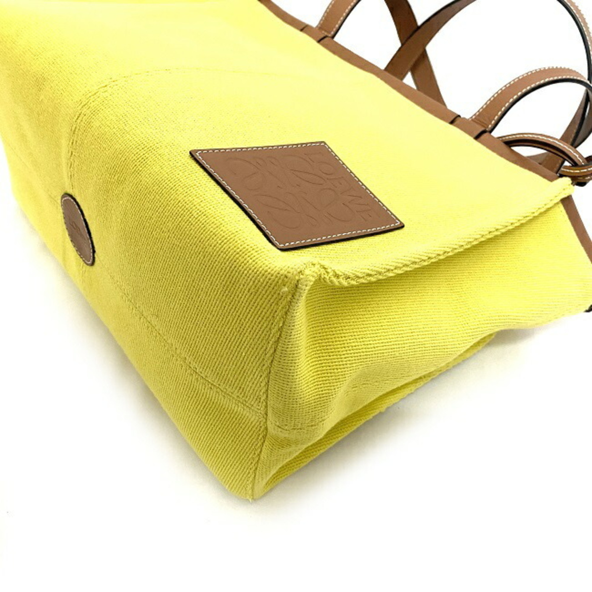 Loewe cushion yellow brown leather patch anagram 330.02AA93 canvas LOEWE tote bag