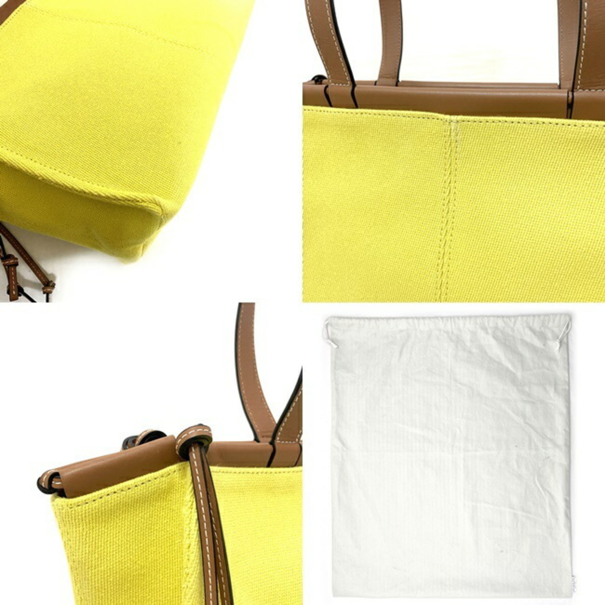 Loewe cushion yellow brown leather patch anagram 330.02AA93 canvas LOEWE tote bag