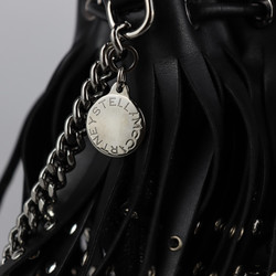 Stella McCartney Falabella Shoulder Bag 410875 Faux Leather Black Silver Hardware Cross Body Small Bucket Chain Studs Fringe Drawstring