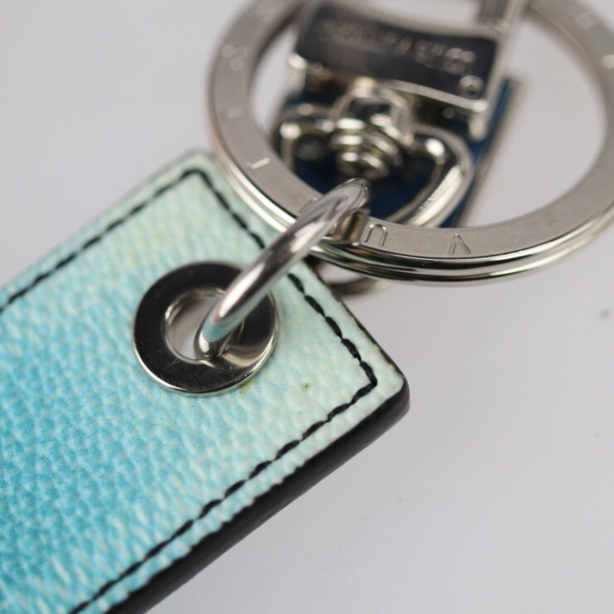 LOUIS VUITTON Louis Vuitton Portocre Damier Stripes Key Holder M00735 PVC Metal Blue Veil Silver Hardware Ring Bag Charm