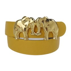 HERMES Hermes Belt Size 65 Epsom Yellow Brown Gold Hardware Elephant Buckle □A Engraved Reversible