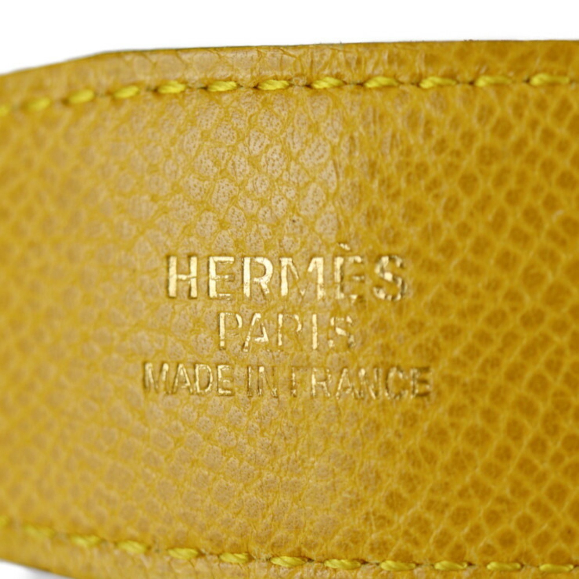 HERMES Hermes Belt Size 65 Epsom Yellow Brown Gold Hardware Elephant Buckle □A Engraved Reversible