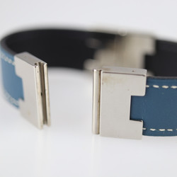 HERMES Hermes Lurie Bracelet Leather Metal Blue Black Silver Hardware Reversible