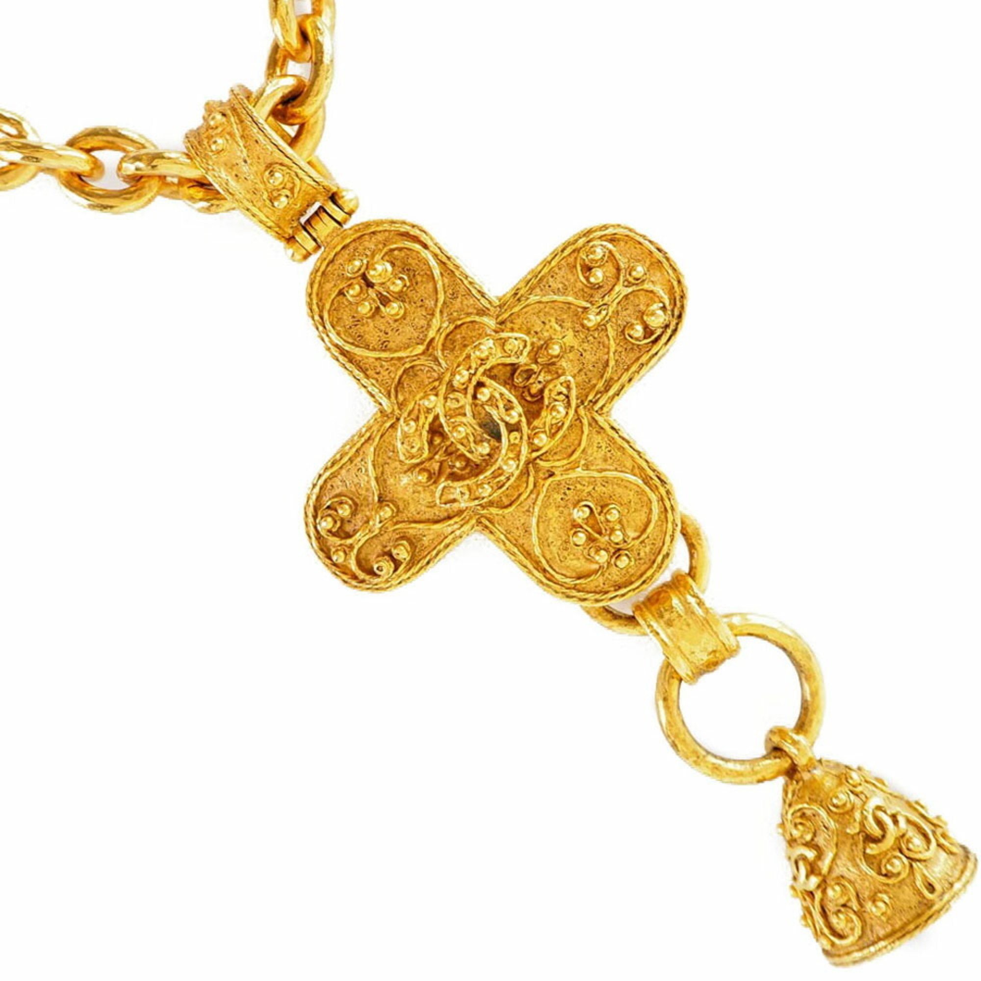 Chanel Cocomark Cross Bell Vintage Gold Plated 94A Women's Necklace
