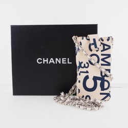 Chanel Chain Pouch Canvas White/Blue Women's