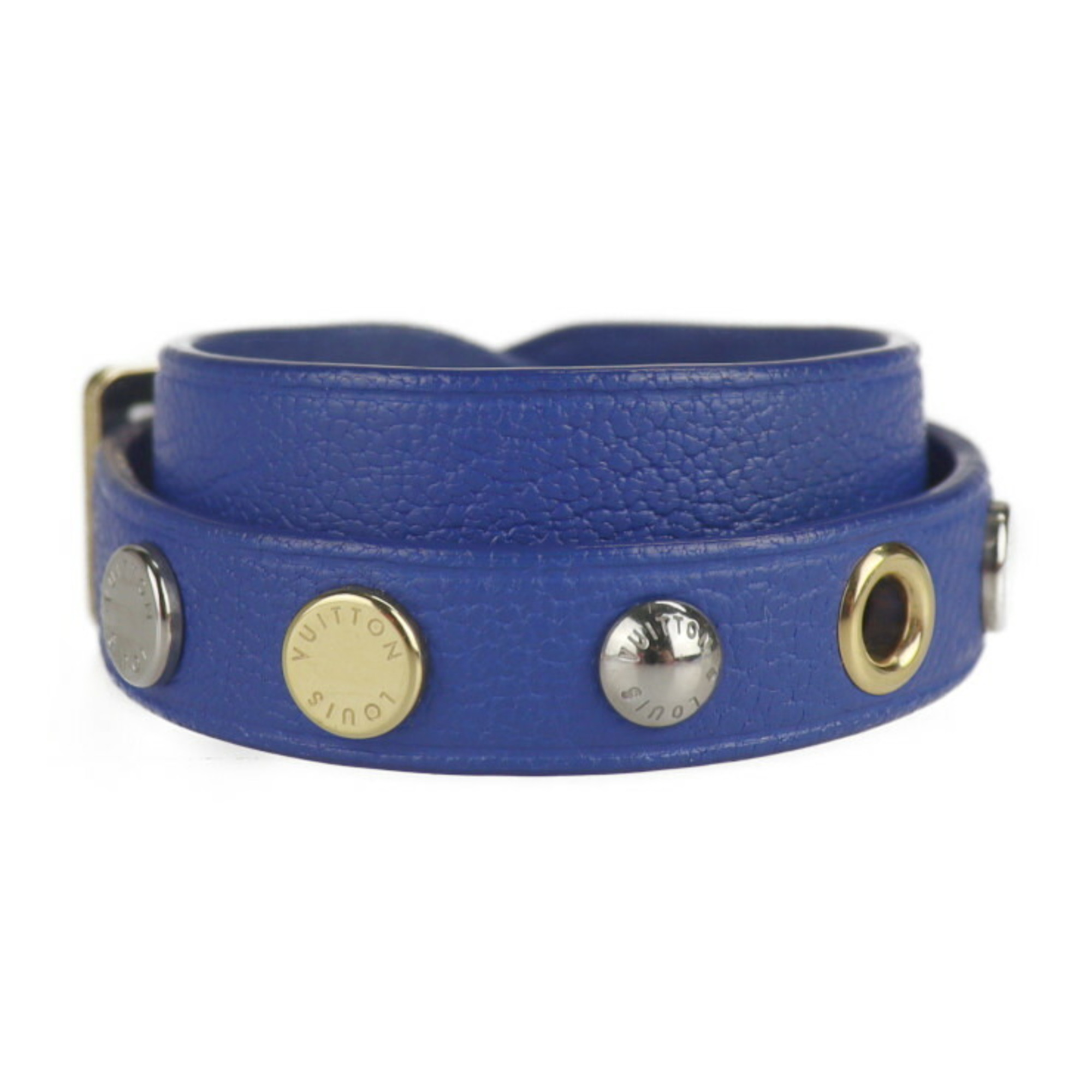 LOUIS VUITTON Louis Vuitton Brasserie Spike It Bracelet M6693 Notation Size 17 Leather Blue Gold Silver