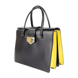 PRADA Prada turn lock handbag B2725C box calf black yellow