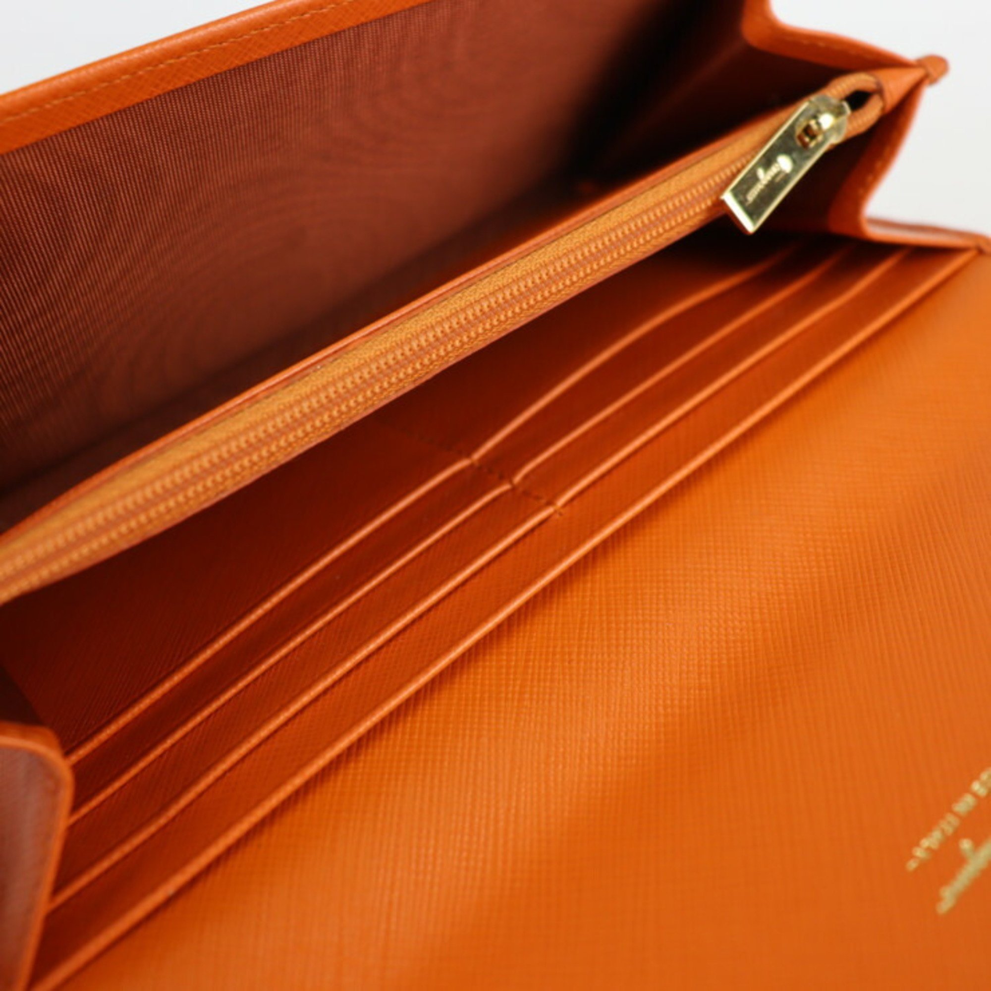 Salvatore Ferragamo Vara Ribbon Long Wallet 22A994 Leather Orange