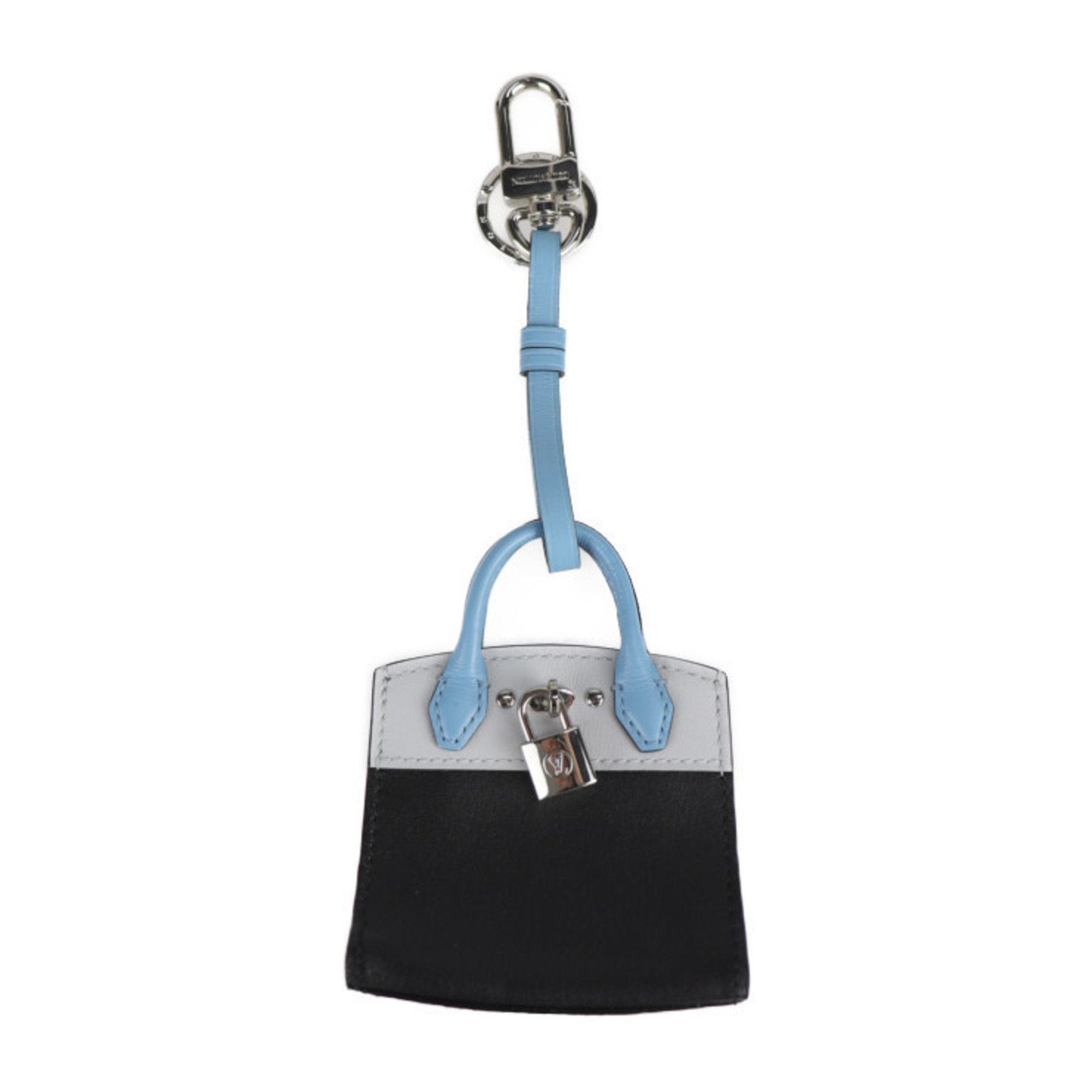 LOUIS VUITTON Louis Vuitton City Steamer Keychain MP1786 Leather Black Light Blue Bag Charm Key Ring