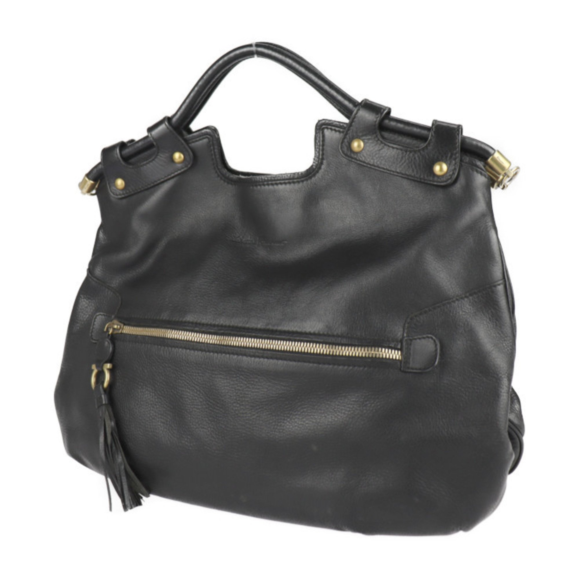 Salvatore Ferragamo handbag 21 6829 leather black gold metal fittings 2WAY shoulder bag tassel