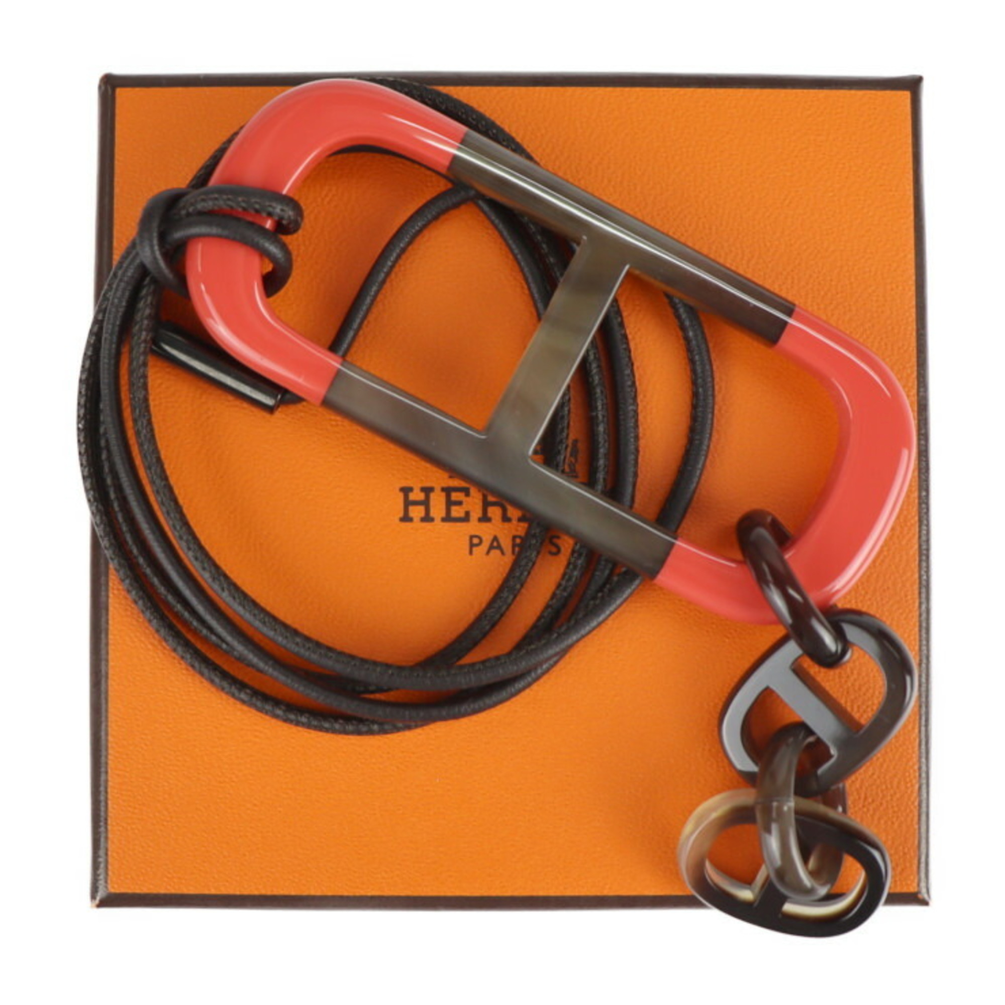 HERMES Hermes Amar Necklace Buffalo Horn Salmon Pink Series Brown Pendant Shane Dunkle Jewelry
