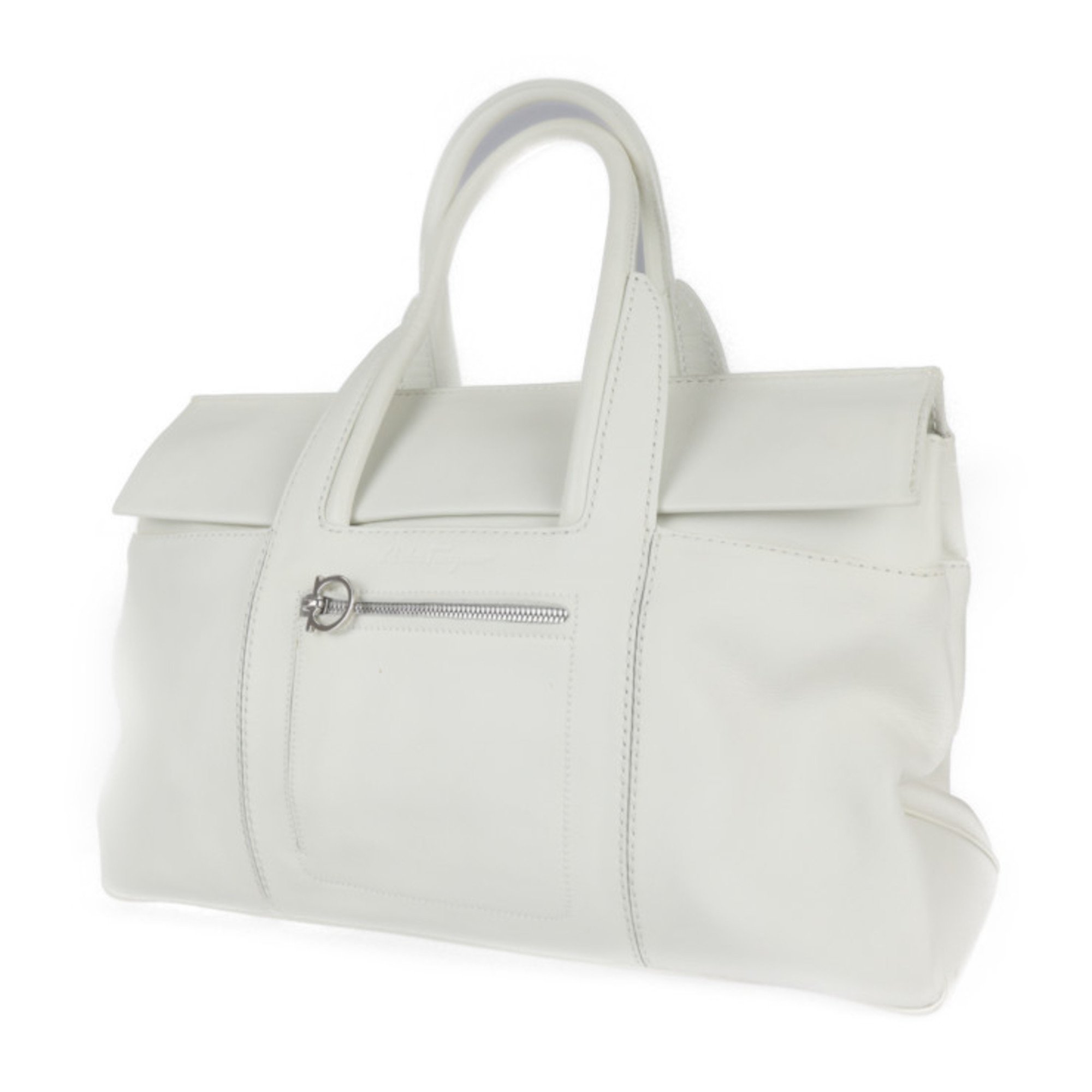 Salvatore Ferragamo Gancini tote bag 21 5312 calf leather BIANCO white silver hardware handbag