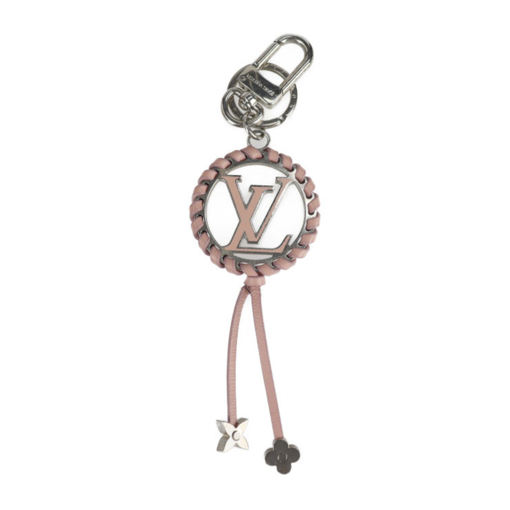 LOUIS VUITTON Louis Vuitton Portocre Berry LV Circle Key Holder M63081 Metal Leather Silver Pink Monogram Flower Bag Charm Ring