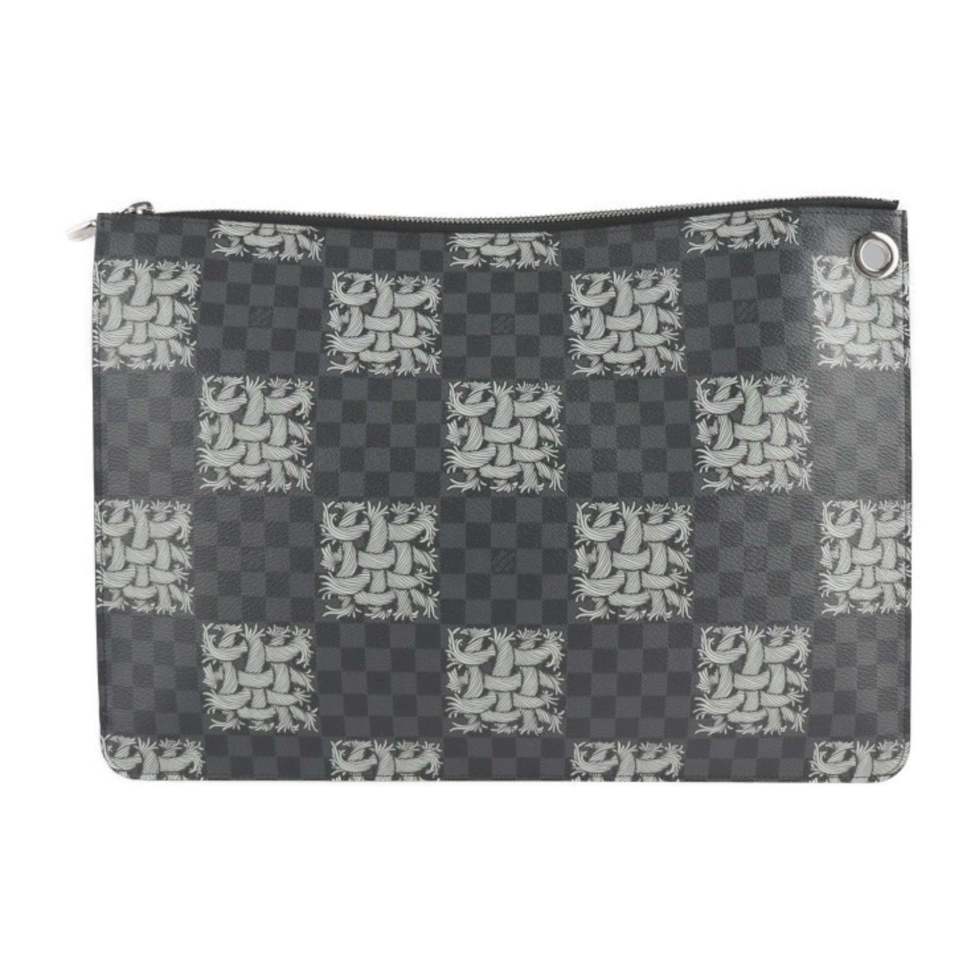 LOUIS VUITTON Louis Vuitton Pochette Joule GM Christopher Nemes Second Bag M61232 Damier Graphite Canvas Leather Black Gray Clutch Handbag Document