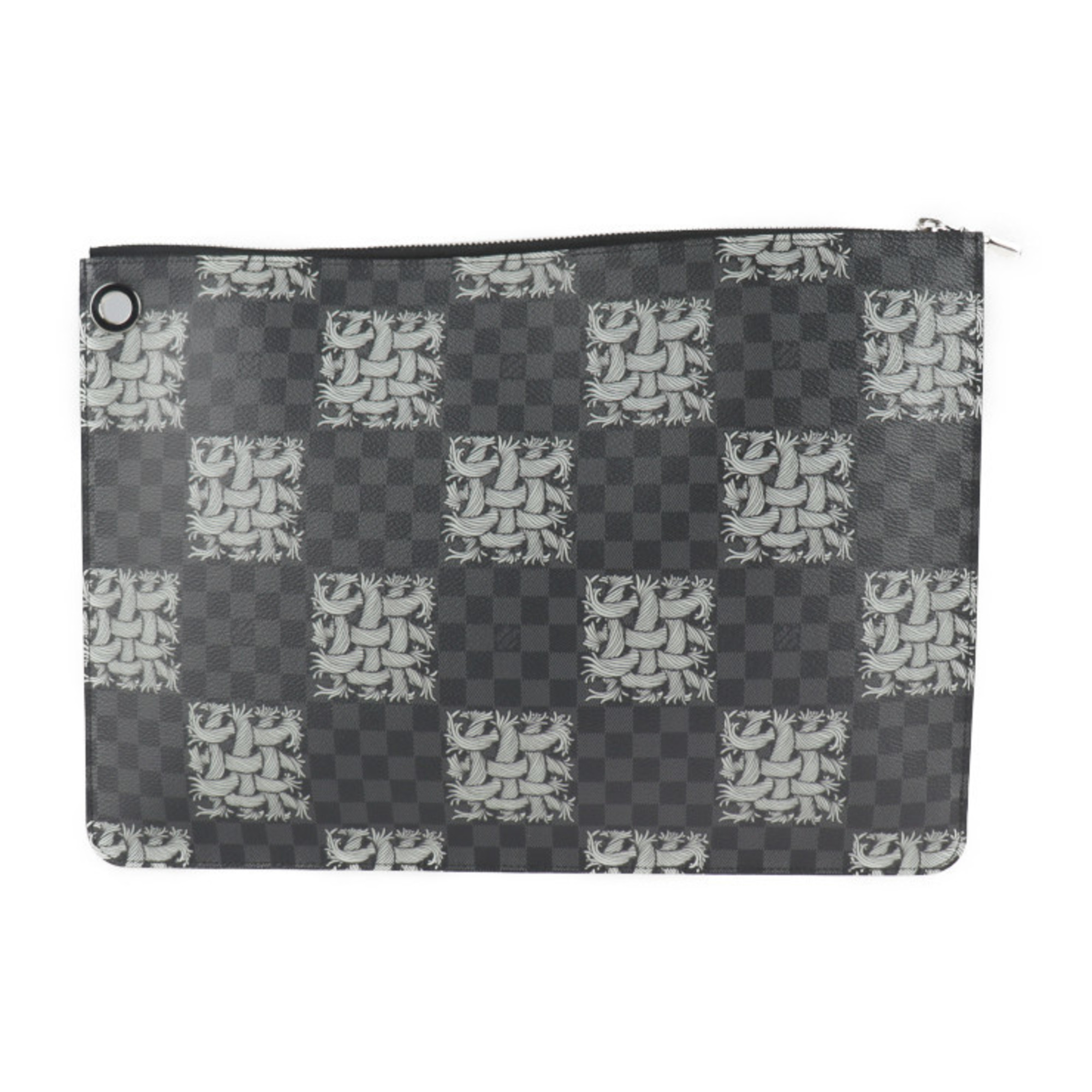 LOUIS VUITTON Louis Vuitton Pochette Joule GM Christopher Nemes Second Bag M61232 Damier Graphite Canvas Leather Black Gray Clutch Handbag Document