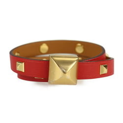 HERMES Hermes Medor Anfini Clute Double Tour Bracelet Notation Size T2 Vaud Swift Red Series Gold Bangle Metal Fittings C Engraved