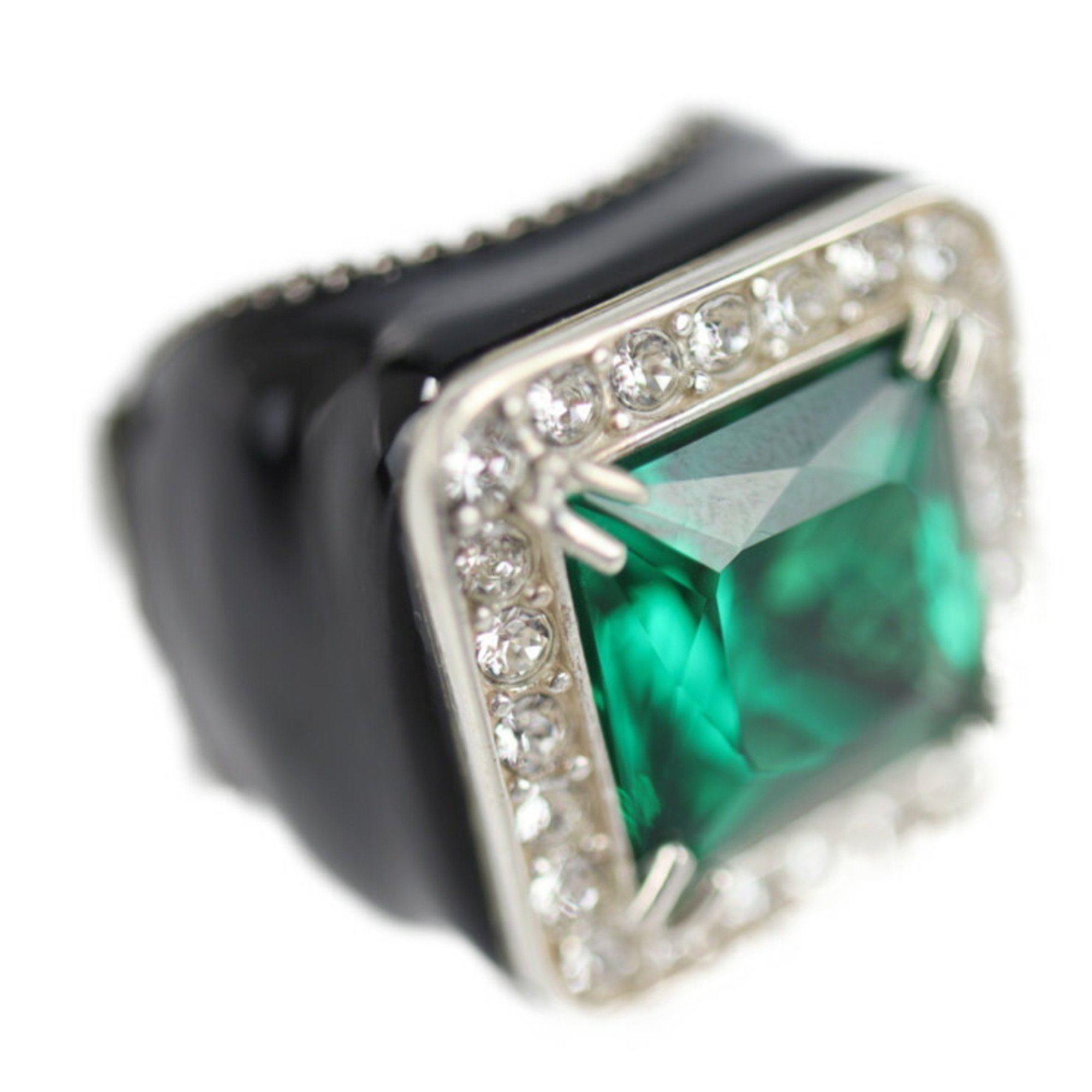 GUCCI Gucci ring 538037-J7422 notation size 9 silver 925 rhinestone crystal green black