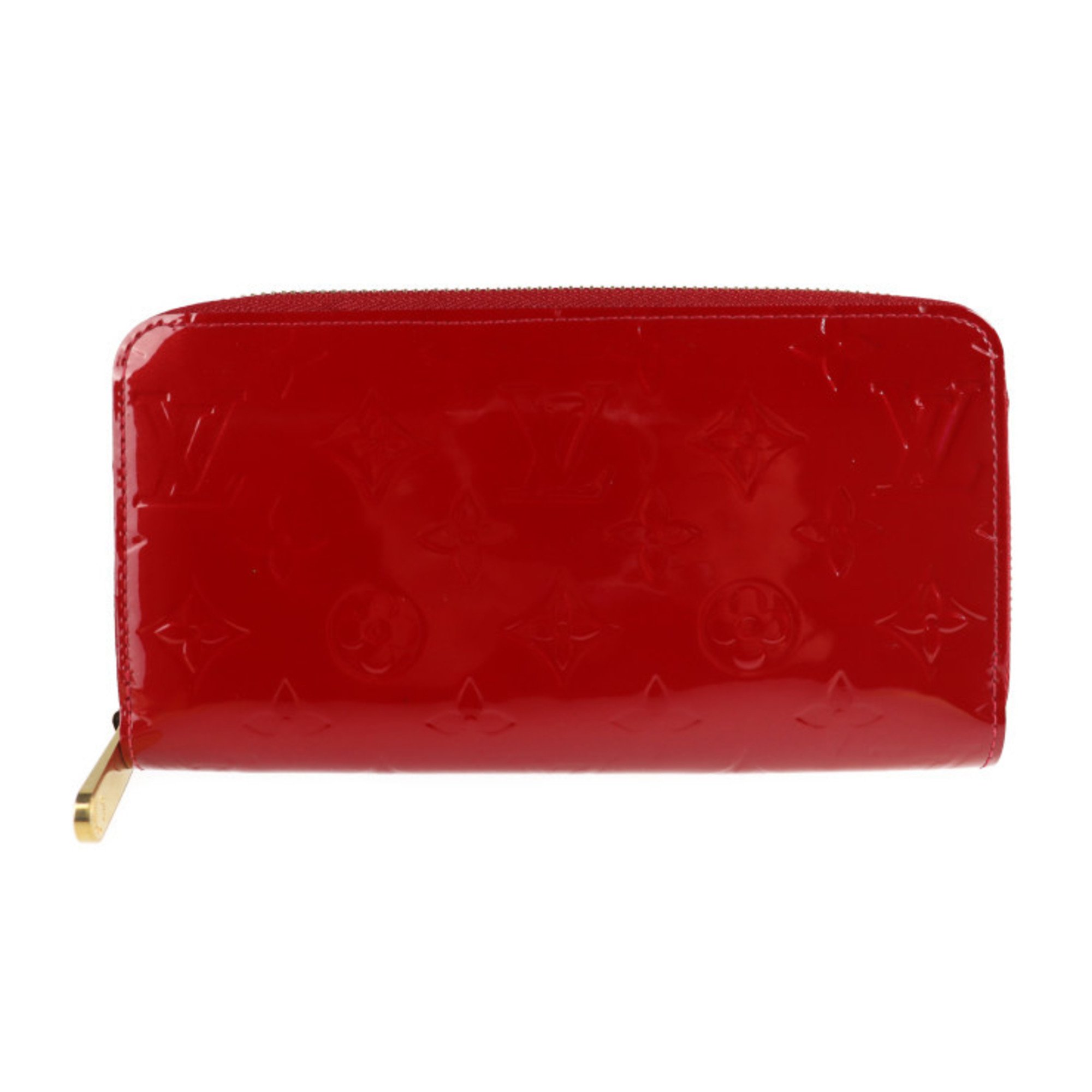 LOUIS VUITTON Louis Vuitton Zippy Wallet Long M90200 Monogram Vernis Surise Red Round Zipper Zip Gold Metal Fittings