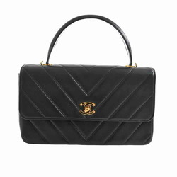 CHANEL Chanel lambskin V stitch chain shoulder bag handbag black