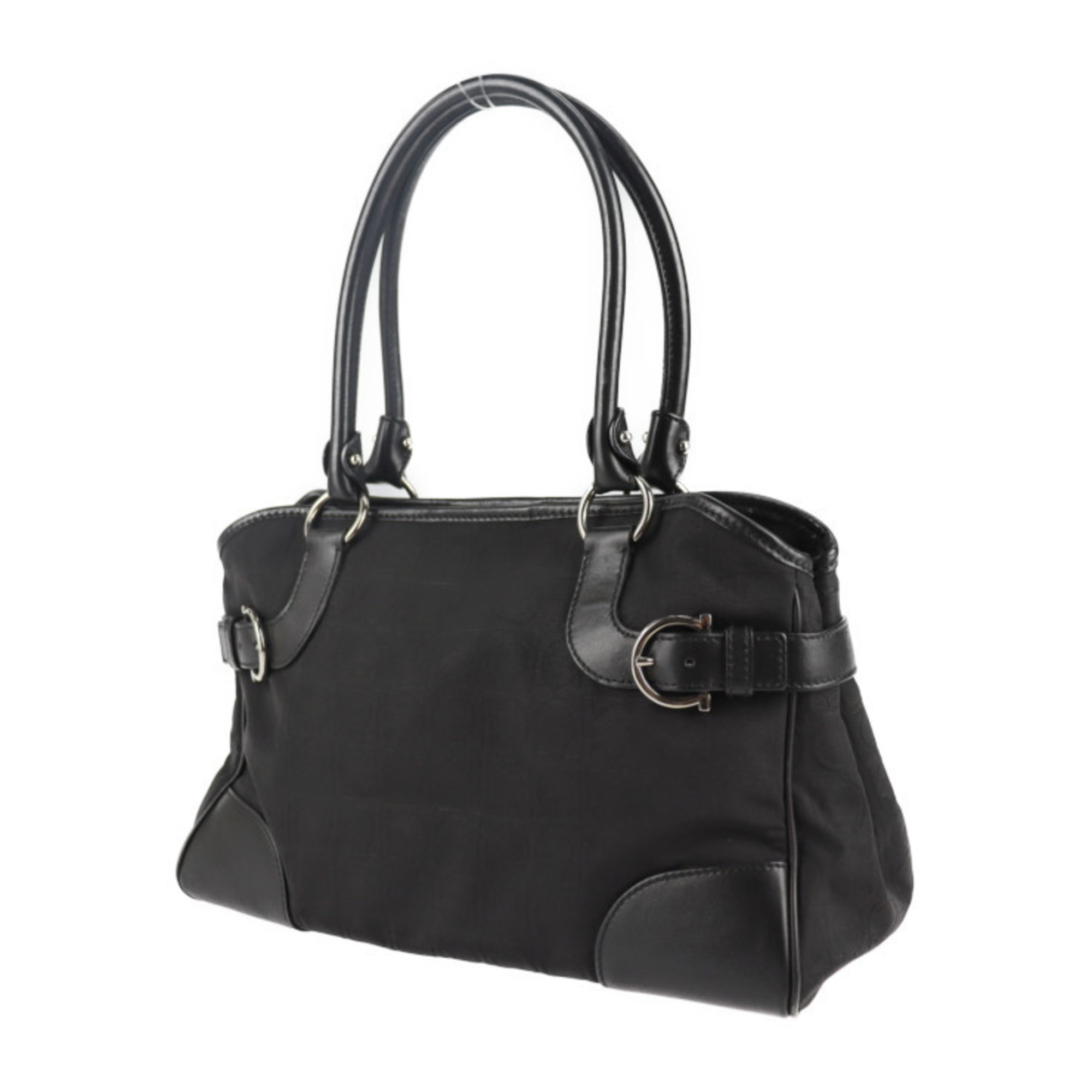 Salvatore Ferragamo Gancini shoulder bag 21 4911 canvas leather black silver hardware handbag