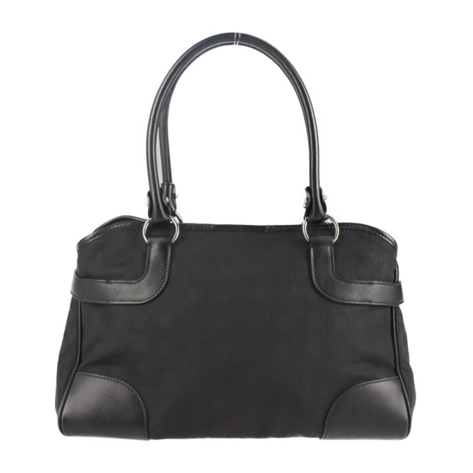Salvatore Ferragamo Gancini shoulder bag 21 4911 canvas leather black silver hardware handbag