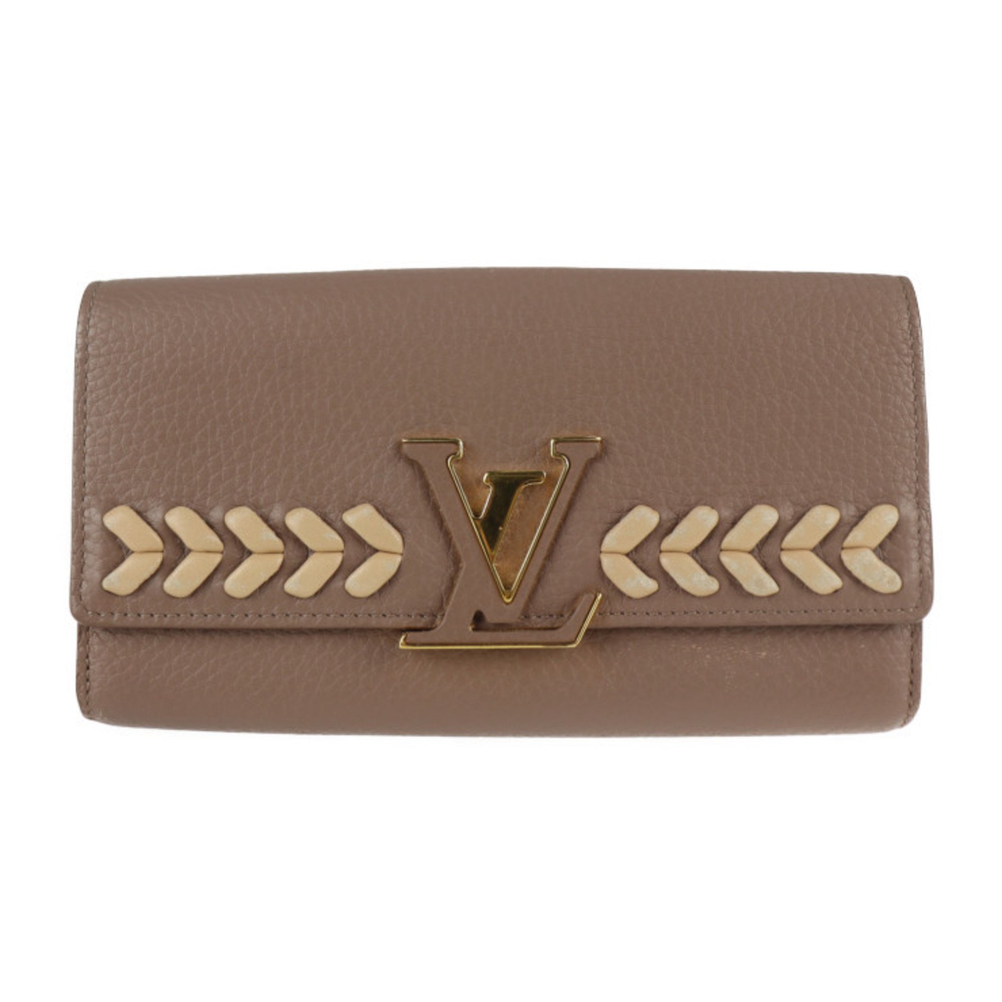 LOUIS VUITTON Louis Vuitton Portefeuille Capucines Parnacea Long Wallet M62075 Taurillon Leather Taupe LV Logo Beige Gold Metal Fitting Genuine