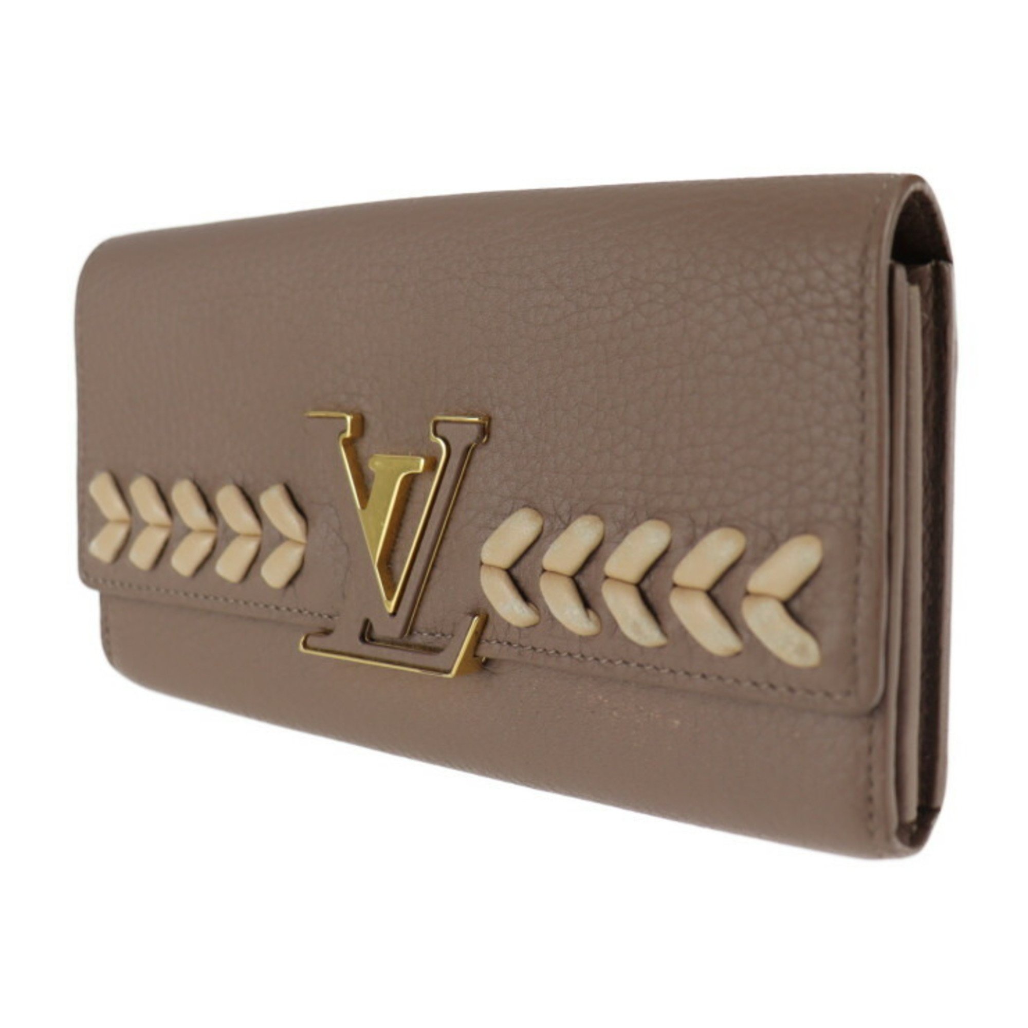 LOUIS VUITTON Louis Vuitton Portefeuille Capucines Parnacea Long Wallet M62075 Taurillon Leather Taupe LV Logo Beige Gold Metal Fitting Genuine