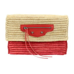 BALENCIAGA Balenciaga clutch bag 339549 raffia leather natural red straw basket second