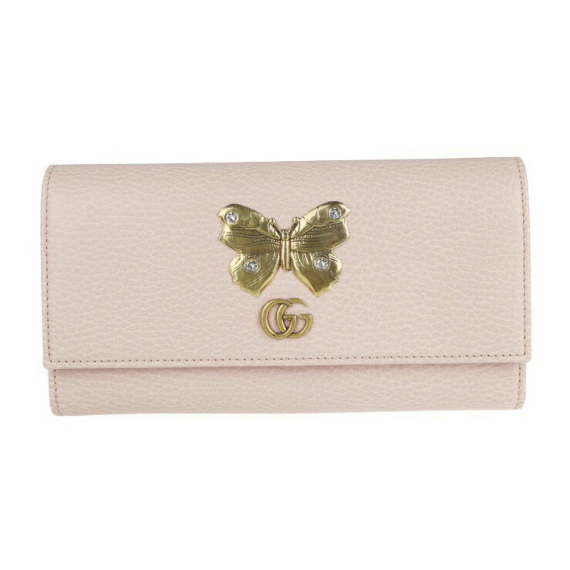GUCCI Gucci Butterfly Long Wallet 499359 Leather Pink Bifold
