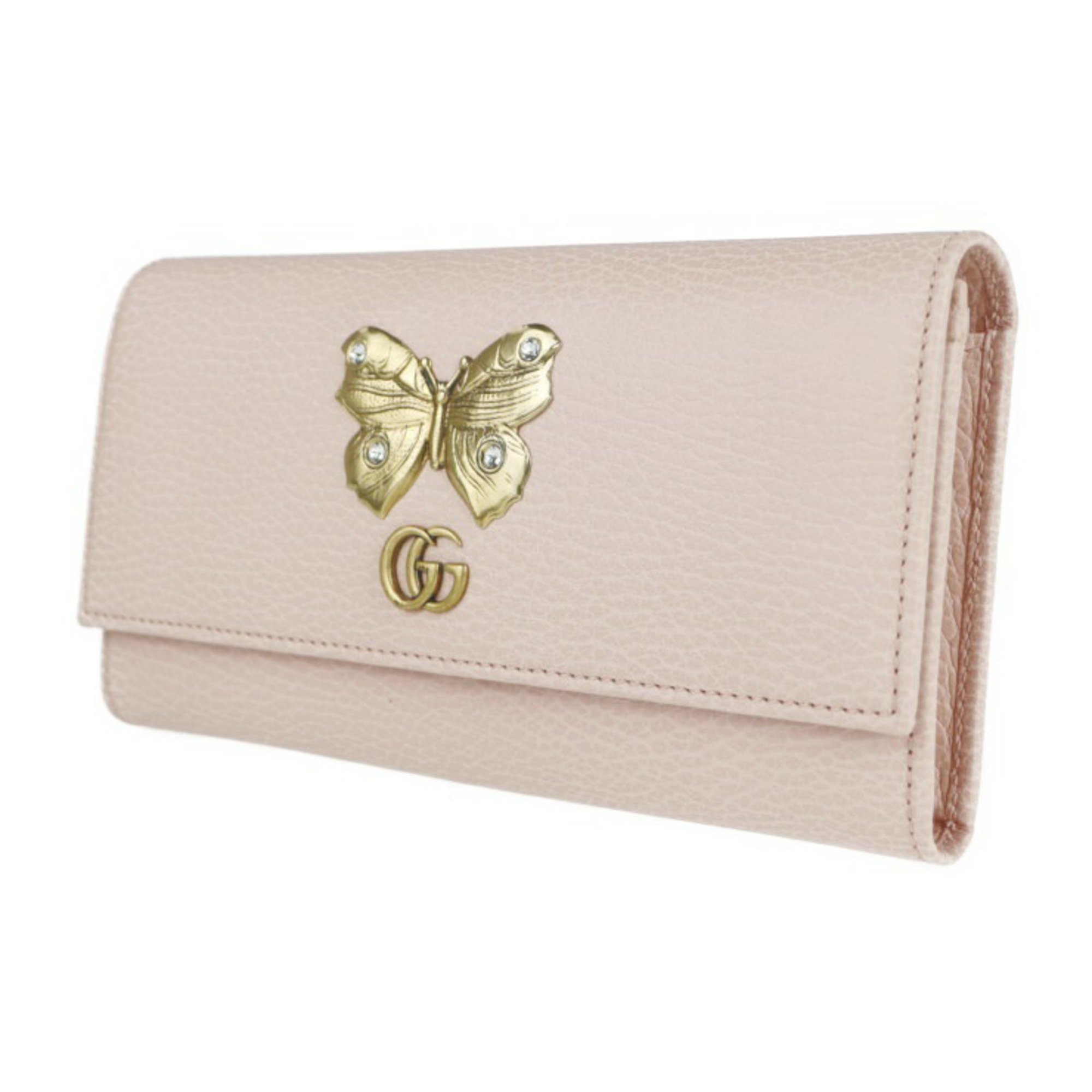 GUCCI Gucci Butterfly Long Wallet 499359 Leather Pink Bifold