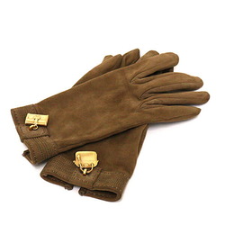 Hermes HERMES Gije Bolide Charm Leather Gloves Suede 6 1/2 Brown Women's