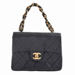 CHANEL Chanel lambskin matelasse chain handbag black