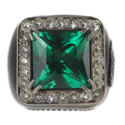 GUCCI Gucci Ring 538037-J7422 Notation Size 10 Silver 925 Rhinestone Crystal Green Black Square Stone